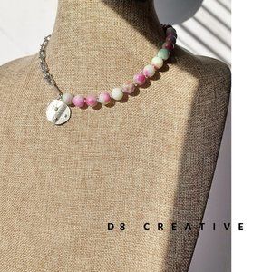 New piebald agate stone with stainless steel chain and pendant handmade necklace